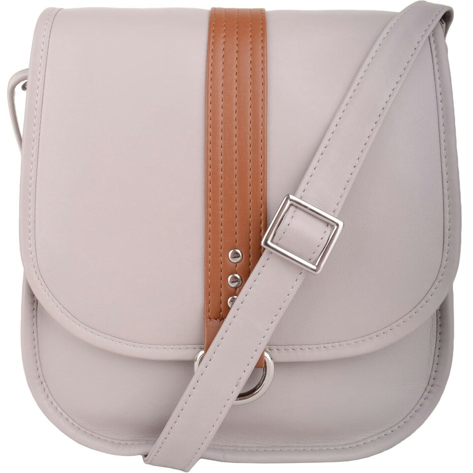 image 1 of Genuine Soft Leather Sadle Bag Style Crossbody Shoulder Handbag White | Ivory