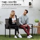 image 3 of Outsunny 2 Seater Rattan Garden Bench, Outdoor Bench with Quick-Drying Cotton Padding, Wicker Garden Loveseat with Armrests, Steel Frame for Patio, Park, Mixed Grey | Grey | Mixed Grey