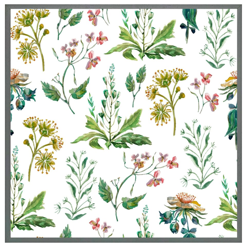 image 1 of Watercolour leaves & flowers (Picture Frame) White | XL