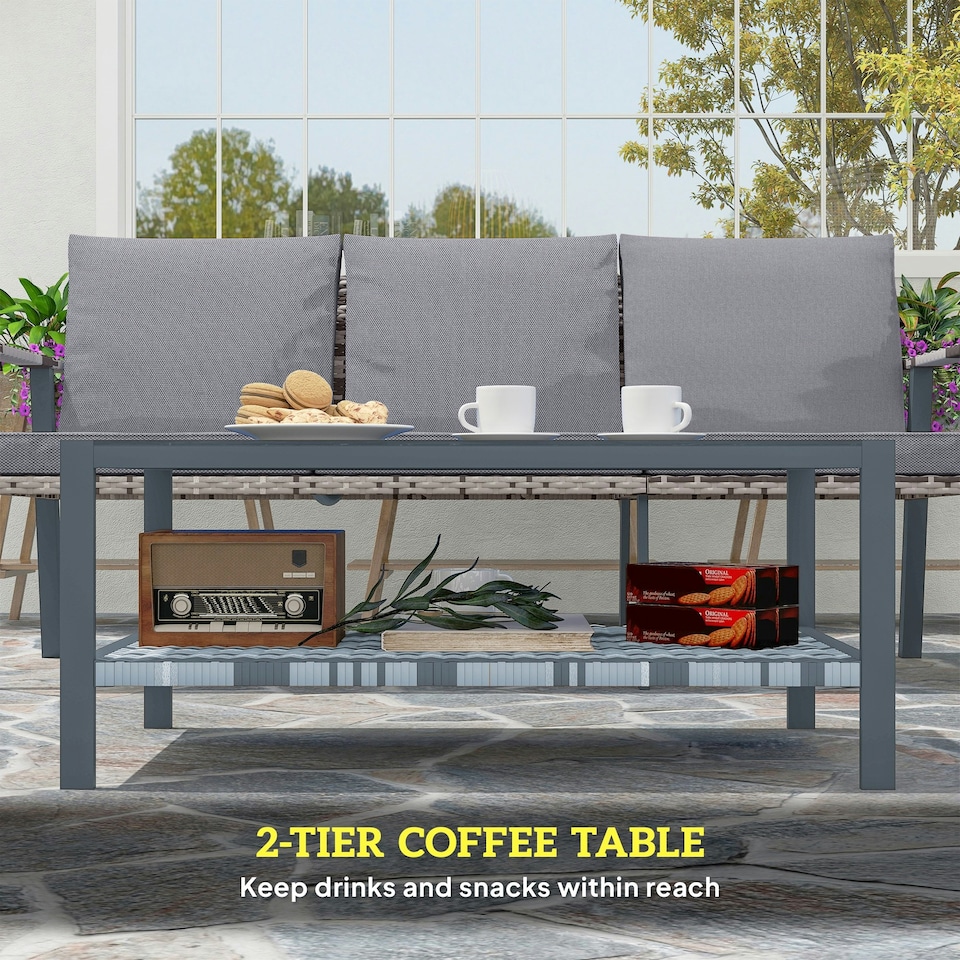 image 1 of Outsunny 7 Seater Rattan Garden Furniture Set with Glass Coffee Table Grey