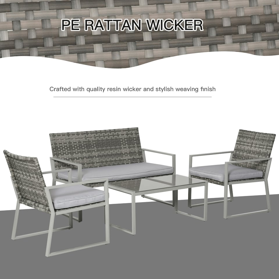image 1 of Outsunny 4PCS Outdoor Patio PE Rattan Wicker Sofa Chaise Lounge Furniture Set