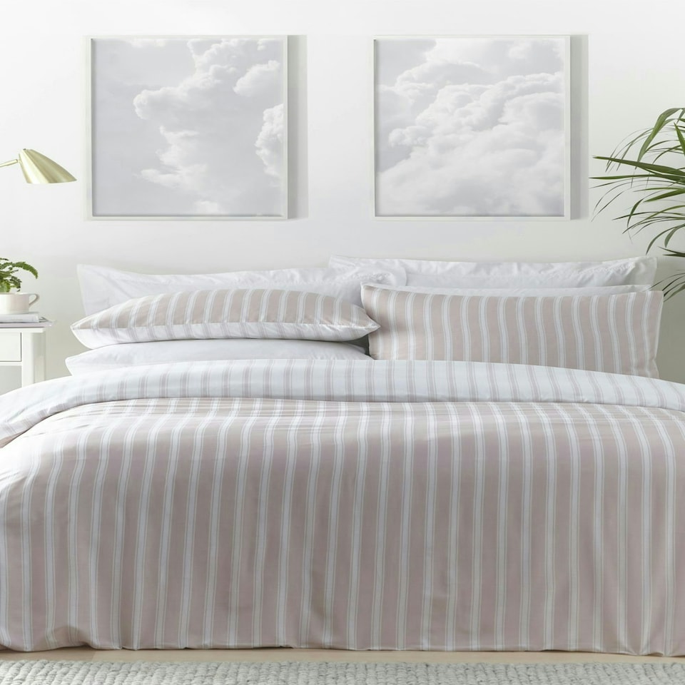 image 1 of Harvard Stripe Print Duvet Cover Set - Super King - Pink