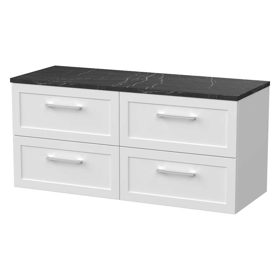 image 1 of Balterley Stonnall Traditional Wall Hung 4 Drawer Vanity Unit with Laminate Worktop, 1200mm, Matt White