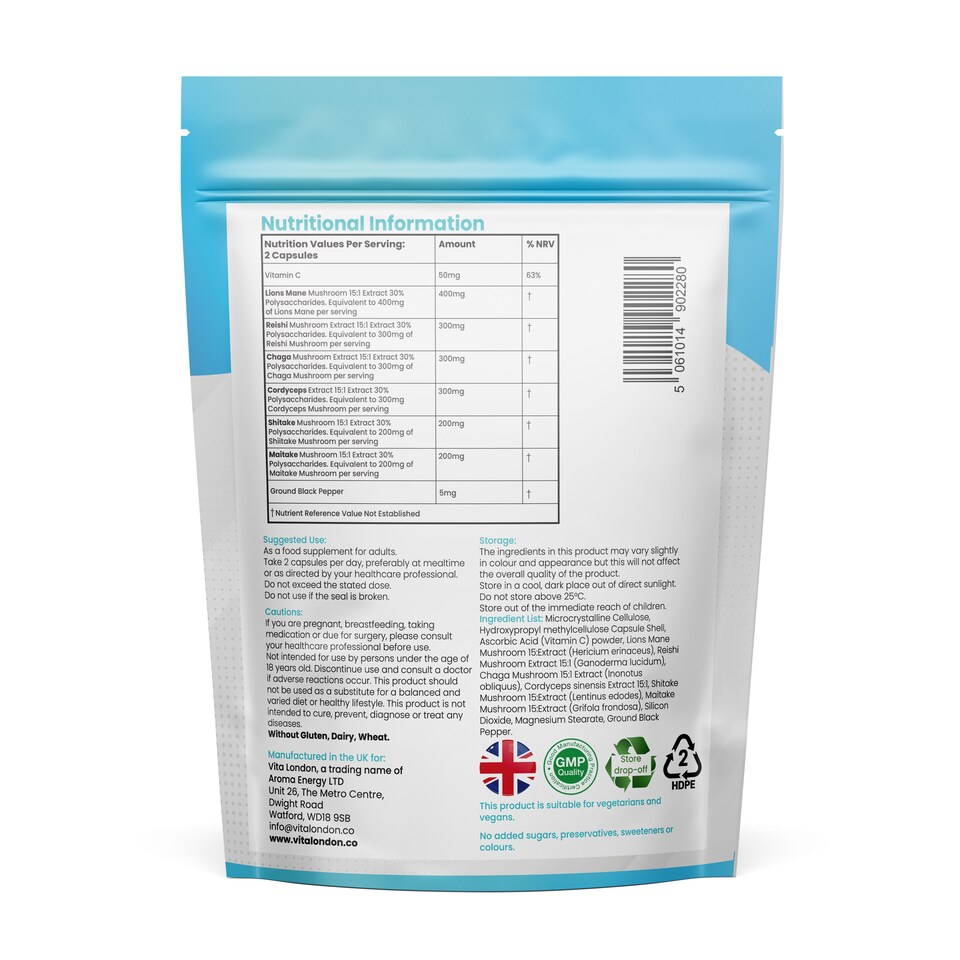 image 1 of Mushroom 6 In 1 Superblend Capsules + Lions Mane - 1755mg - 60 Capsules