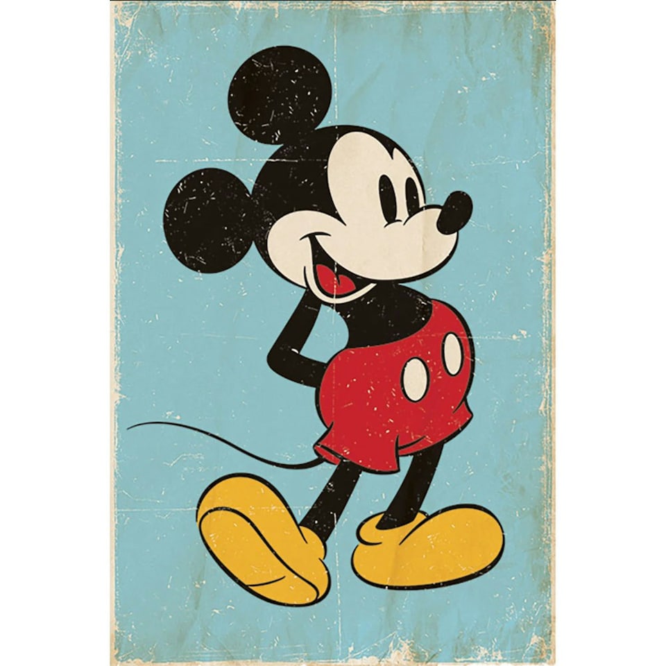 Disney Retro Mickey Mouse Poster - Pale Blue/Black - One Size