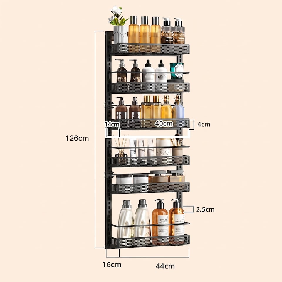 image 1 of London Boutique 6 Tier Over Door Pantry Organiser w/ Adjustable Metal Wire Baskets Removable Storage Rack for Kitchen Bathroom, Black