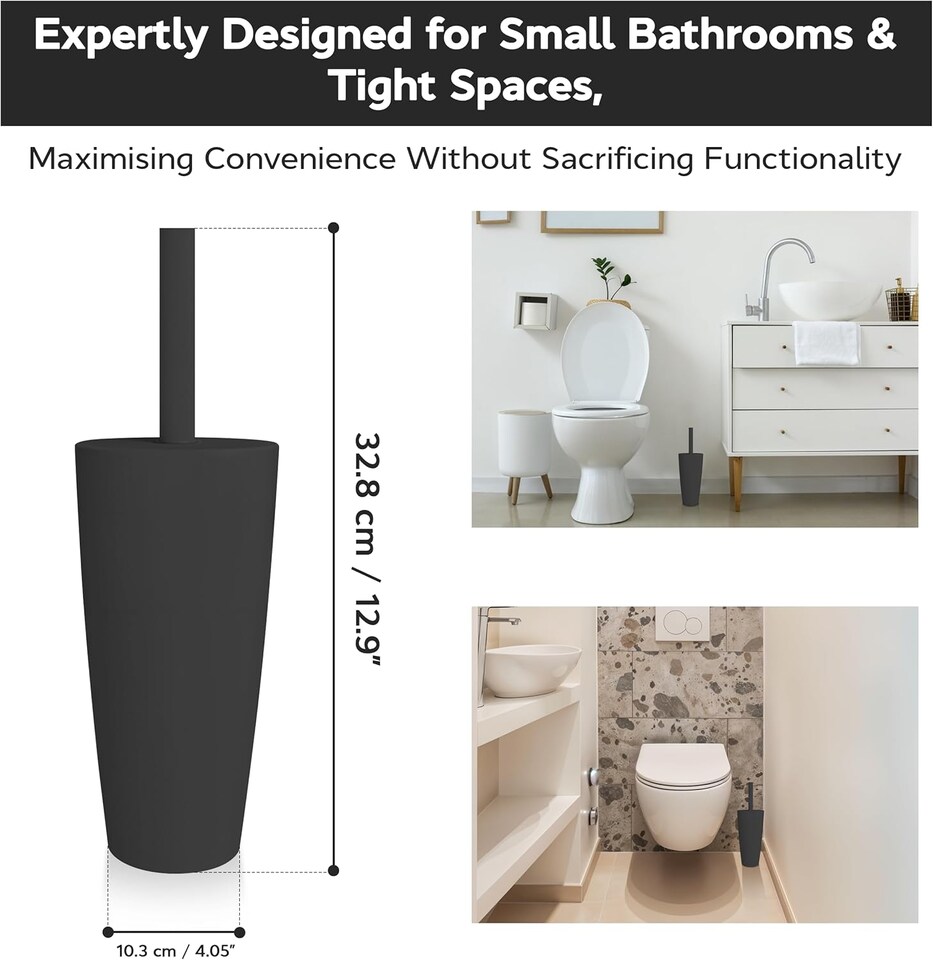 image 1 of Blue Canyon Boda Toilet Brush with Ventilated Holder and 12L Compact Swing Lid Waste Bin Black