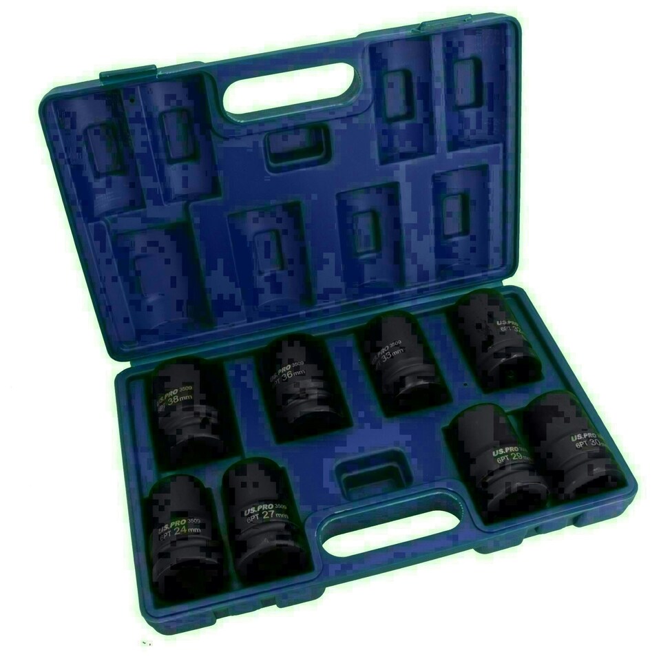 image 1 of 1in Drive Double Deep Metric MM Impact Sockets 6 Sided 24mm - 38mm 8pc