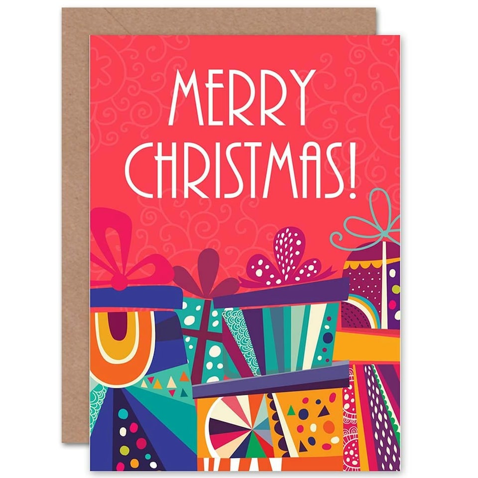 image 1 of Merry Xmas Stack of Presents Colourful Christmas Card