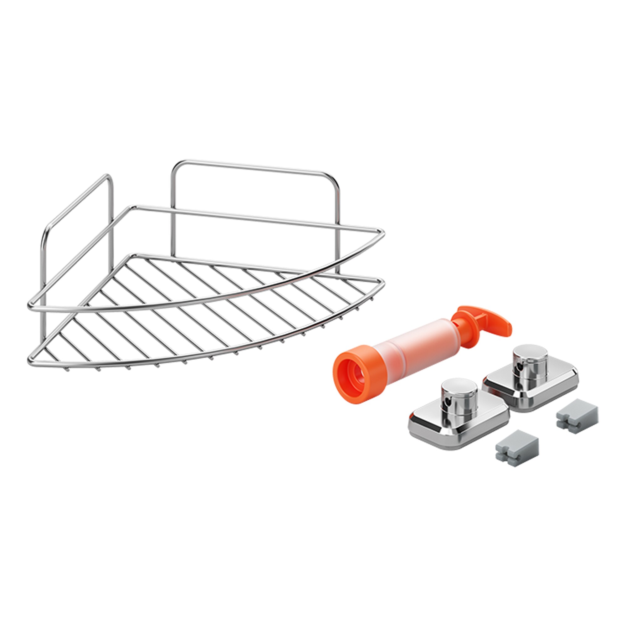 Metaltex 1-Tier Corner Bathroom Shelf with Vacuum in Silver