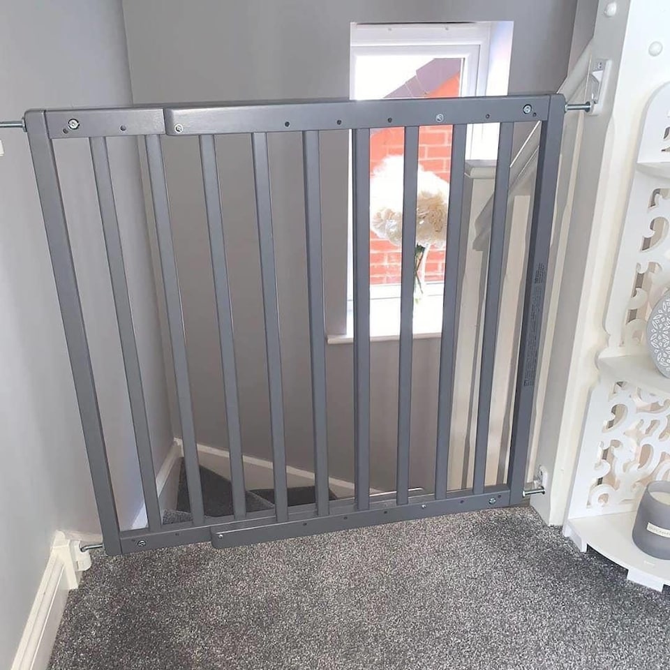 image 1 of Safetots Chunky Wooden Screw Fit Stair Gate, Grey, 63.5cm - 105.5cm, Wood Baby Gate, Screw Fit Safety Barrier