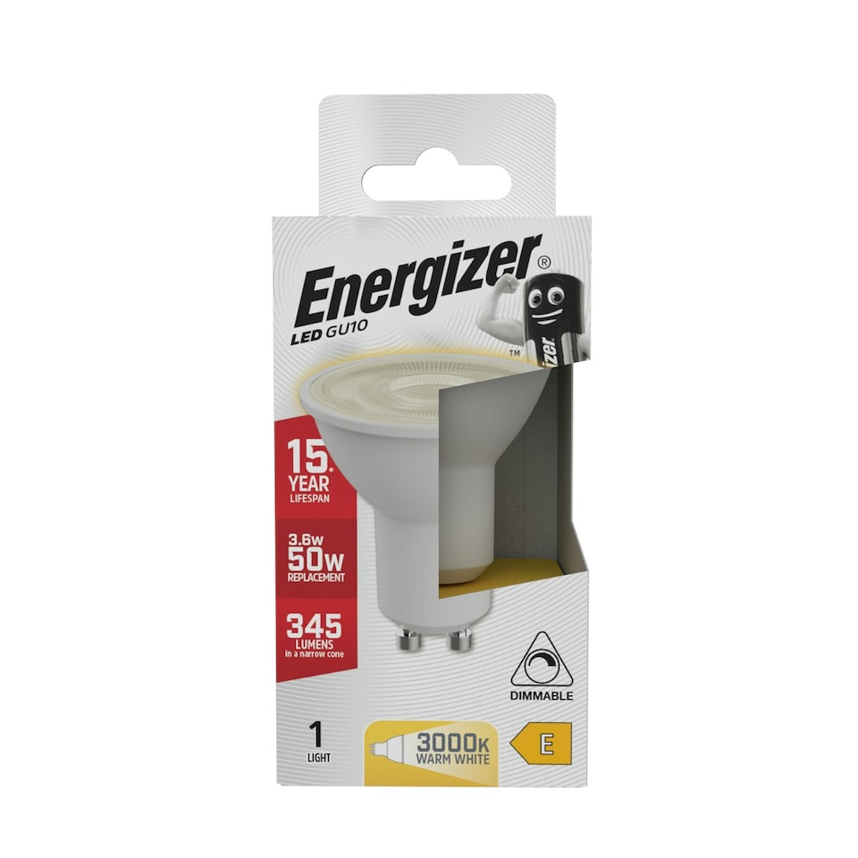 image 1 of Energizer LED GU10 345lm 3.6W 3000K (Warm White) Dimmable Light Bulb - Pack of 1