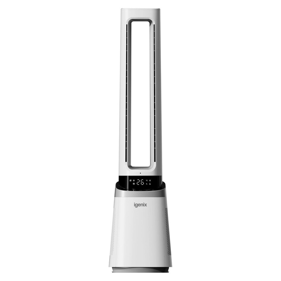 Igenix 41 Inch Bladeless Fan with Air Purifier, 2-in-1 Cooling Tower Fan, HEPA Filter, 10 Speeds, Oscillation, LED Display, 24hr Timer, Silent Operation, IGFD02549W