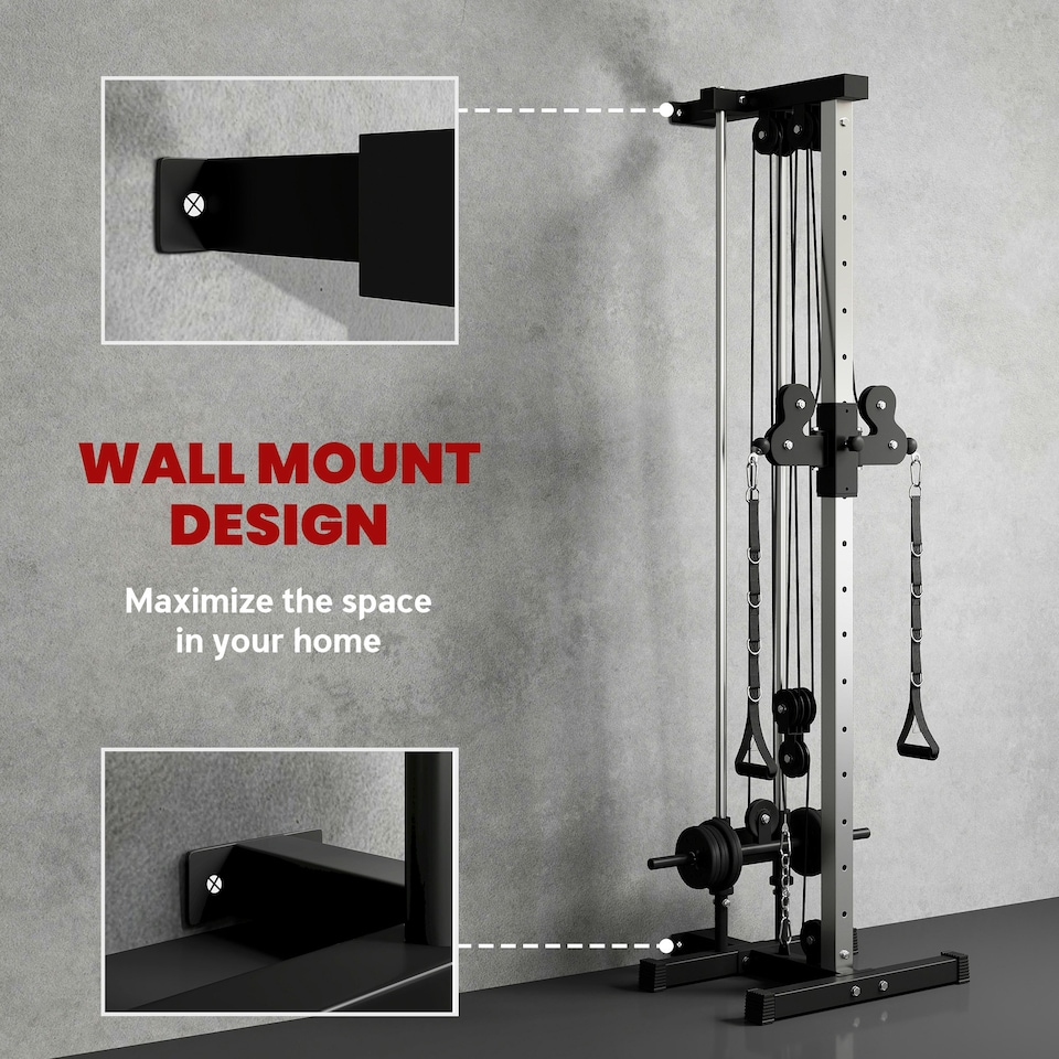 image 1 of SPORTNOW Wall Mount Cable Station with 15 Positions Adjustable Dual Pulleys
