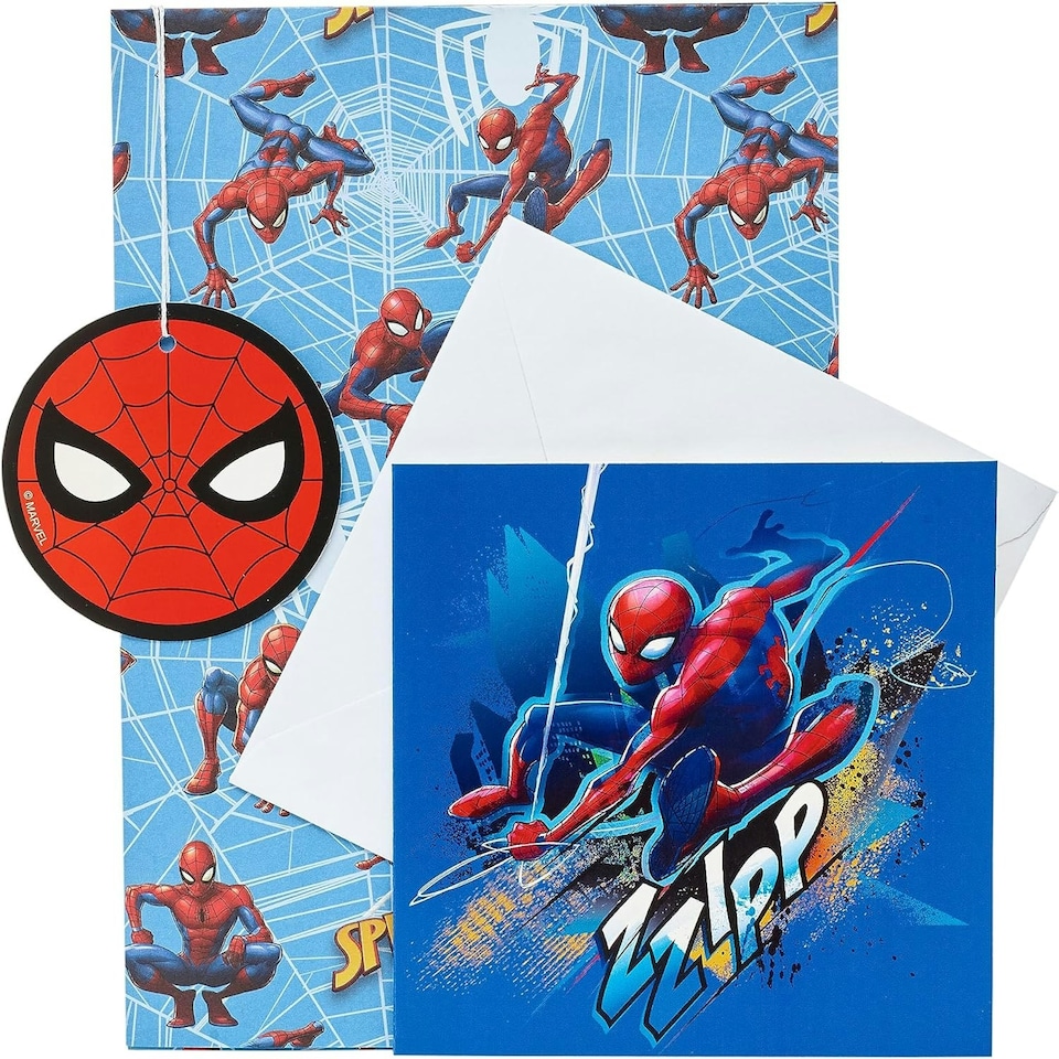 image 1 of Spider-Man Design Marvel Multipack Gift Wrap Card and Tag