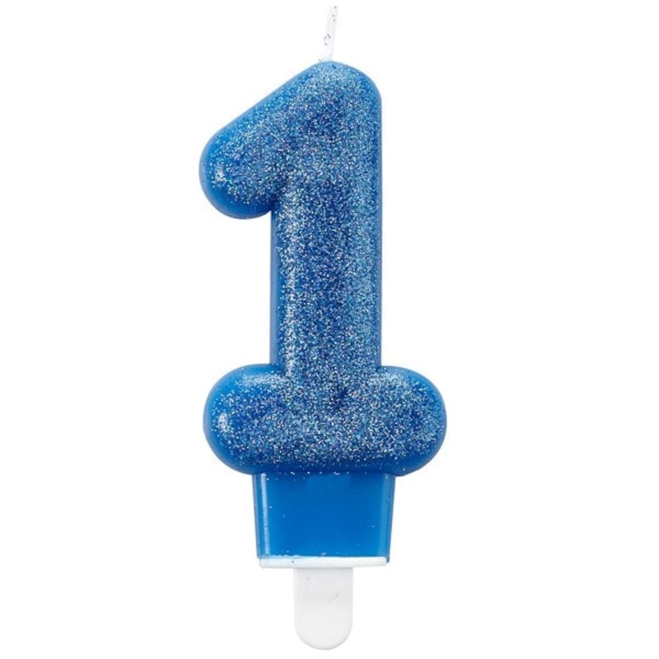 Amscan Glitter Birthday Number 1 Candle - Blue - 7.6cm