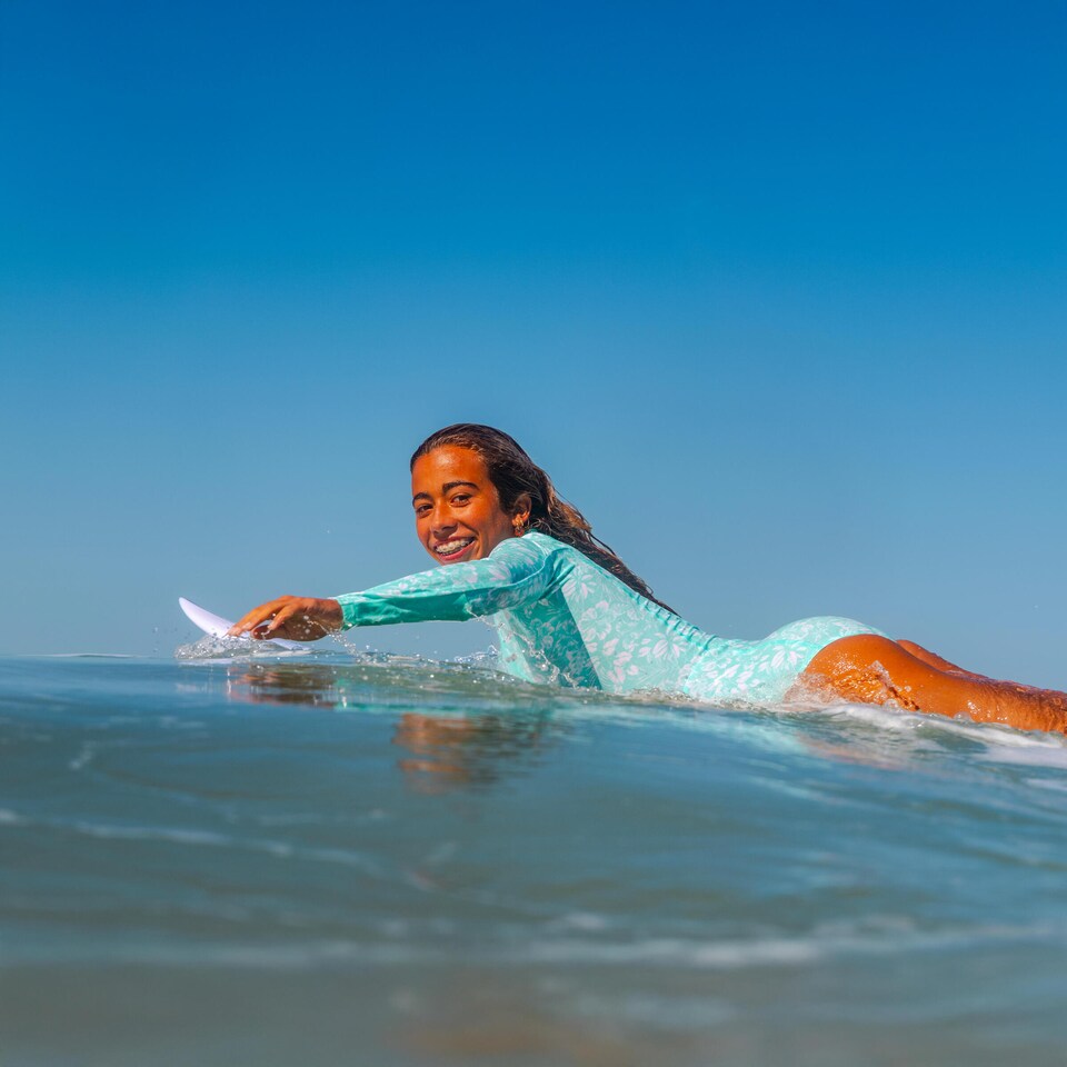 image 1 of Decathlon Girls Surfing Front Zip Long Sleeve One-Piece Swimsuit