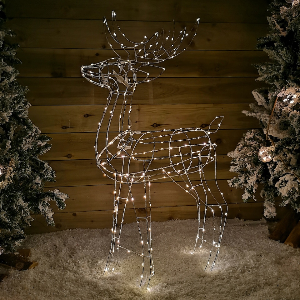 image 1 of 1.14m Outdoor Light Up Reindeer Christmas Decoration with Twinkling Warm White LEDs