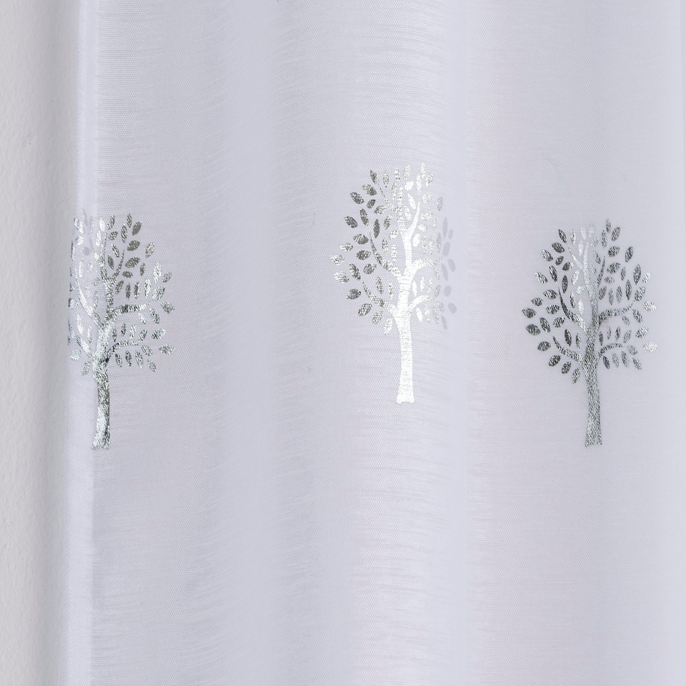 image 1 of Pair of Birch White Metallic Tree Print Voile Panels 229 cm (90 inch) Rod Pocket Panels for Bedroom and Living Room