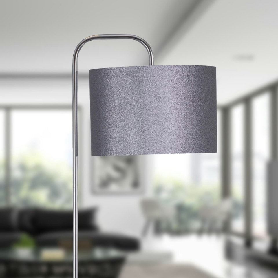 image 1 of First Choice Lighting Set of 2 Chrome Arched Floor Lamps with Grey Glitter Shades Chrome | Grey