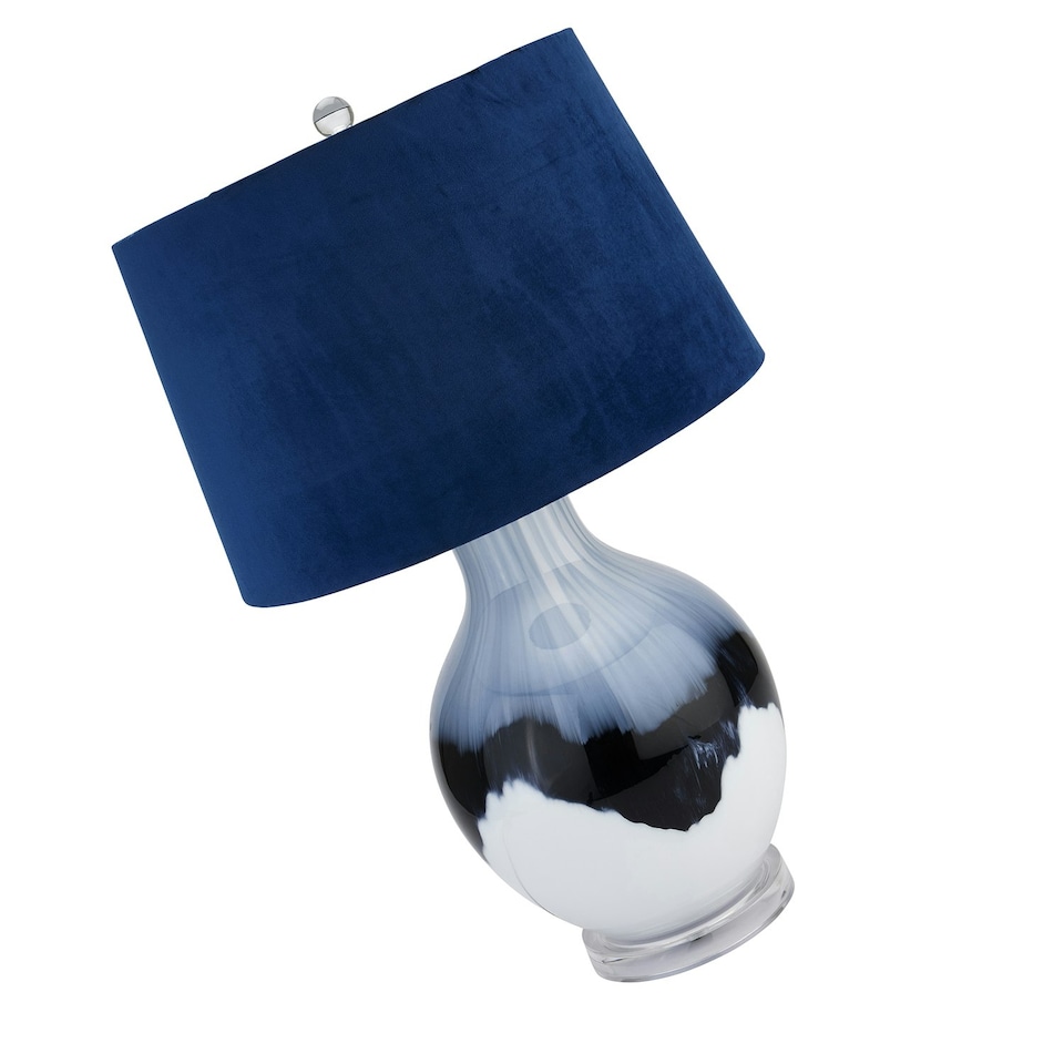 image 1 of Hill Interiors Shadow Glass Table Lamp (UK Plug) - White/Black/Blue - 67cm x 41cm x 41cm