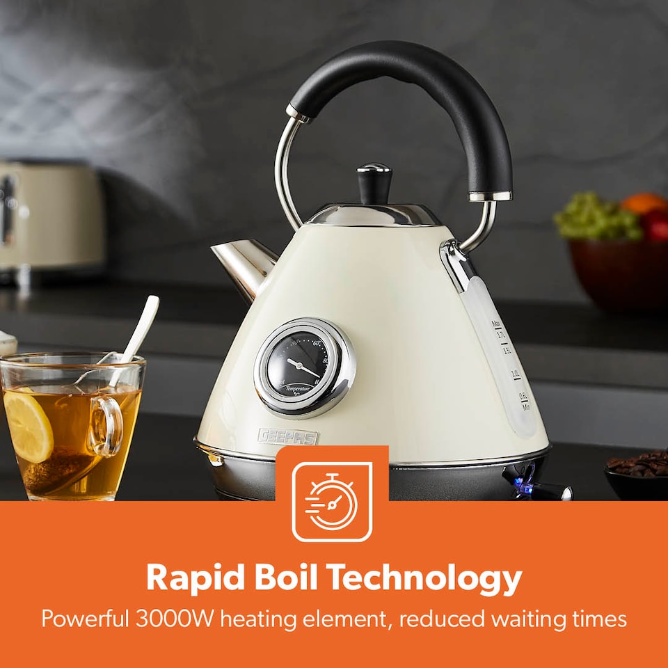 image 1 of GEEPAS 1.7L Electric Kettle & 4 Slice Bread Toaster Kitchen Combo Set | Cream Retrovive | Cream