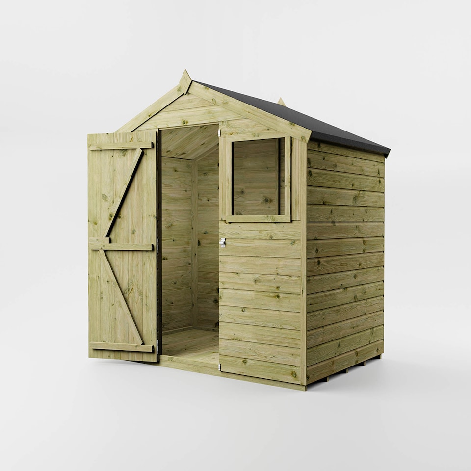 image 1 of 4 x 6 Feet Shiplap Apex Shed - Timber - L124.1 x W197.6 x H204.2 cm - Brown | Brown