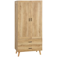 HOMCOM 2 Door Wardrobe, Modern Deep Wardrobe with 2 Drawers and Hanging Rail for Bedroom, Flats, 80 x 54 x 180 cm, Natural