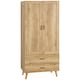 image 1 of HOMCOM 2 Door Wardrobe, Modern Deep Wardrobe with 2 Drawers and Hanging Rail for Bedroom, Flats, 80 x 54 x 180 cm, Natural