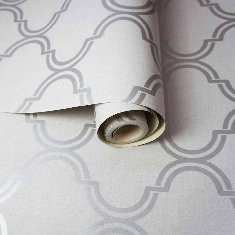 image 1 of Holden Décor Glistening Geo Trellis Wallpaper - Grey/Silver - 32.1ft x 21in Grey