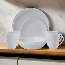 Interiors by Premier 16-Piece Dinner Set, Modern White Porcelain Dinner Set, 16 Piece White Dinner Set Ideal for Four Diners
