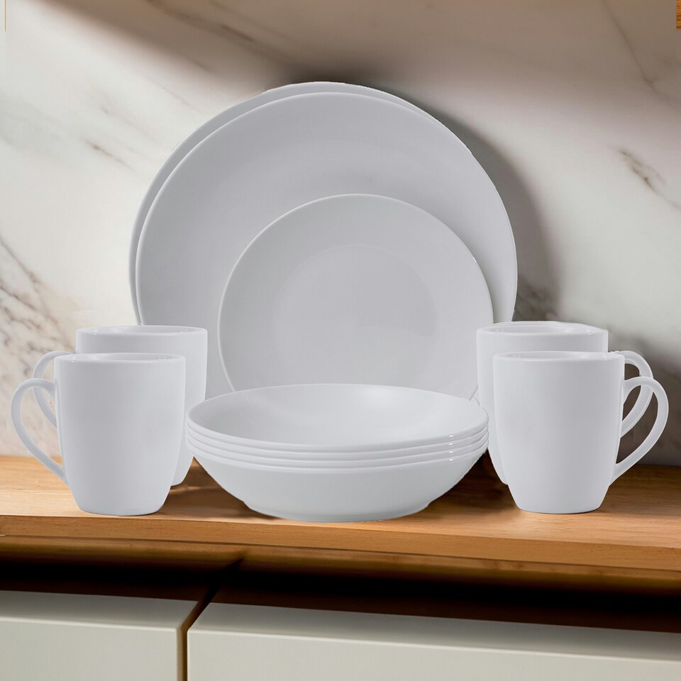 image 1 of Interiors by Premier 16-Piece Dinner Set, Modern White Porcelain Dinner Set, 16 Piece White Dinner Set Ideal for Four Diners