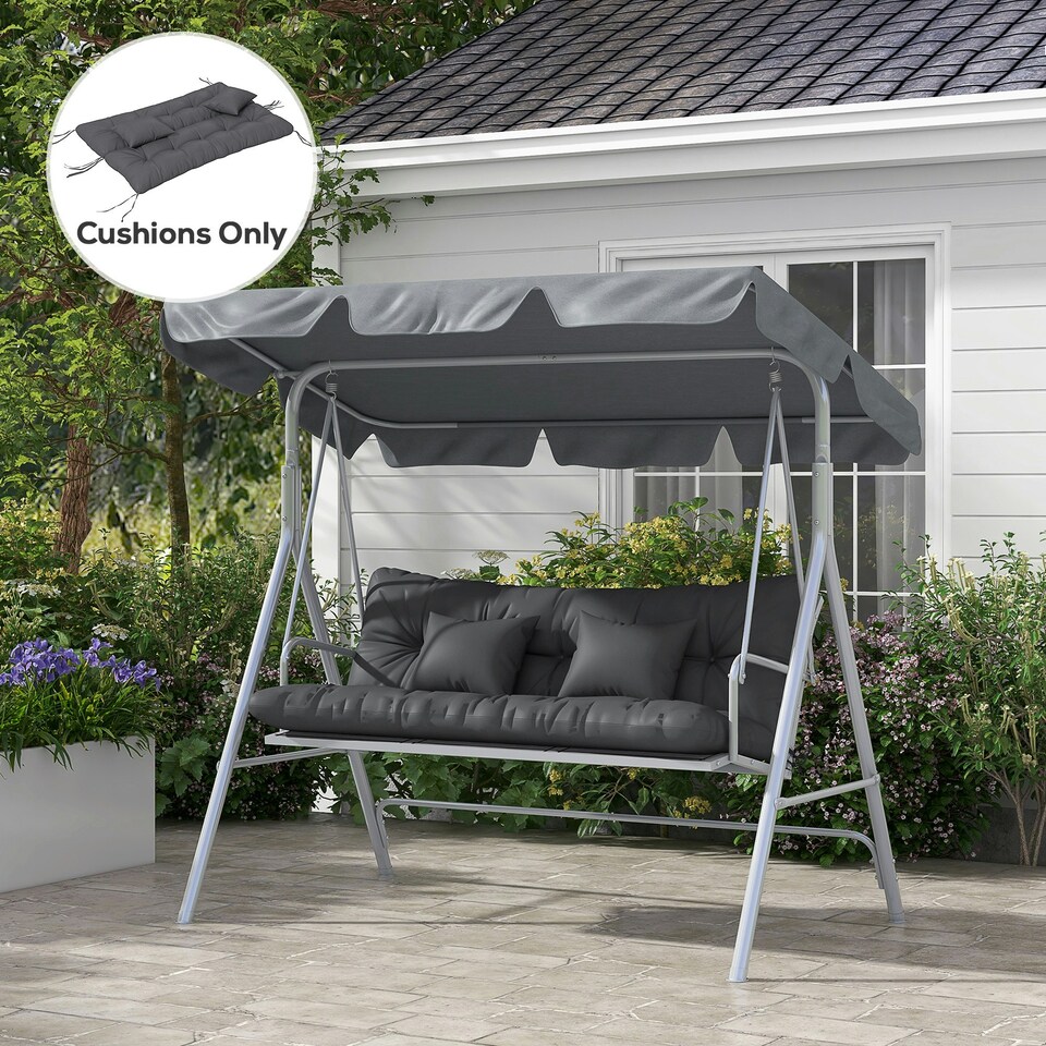 image 1 of Outsunny Outdoor Seat Cushions Back Cushion with 2 Pillows, Water Repellent Seat Pads for 3-Seater Chair, Swing, Sofa 