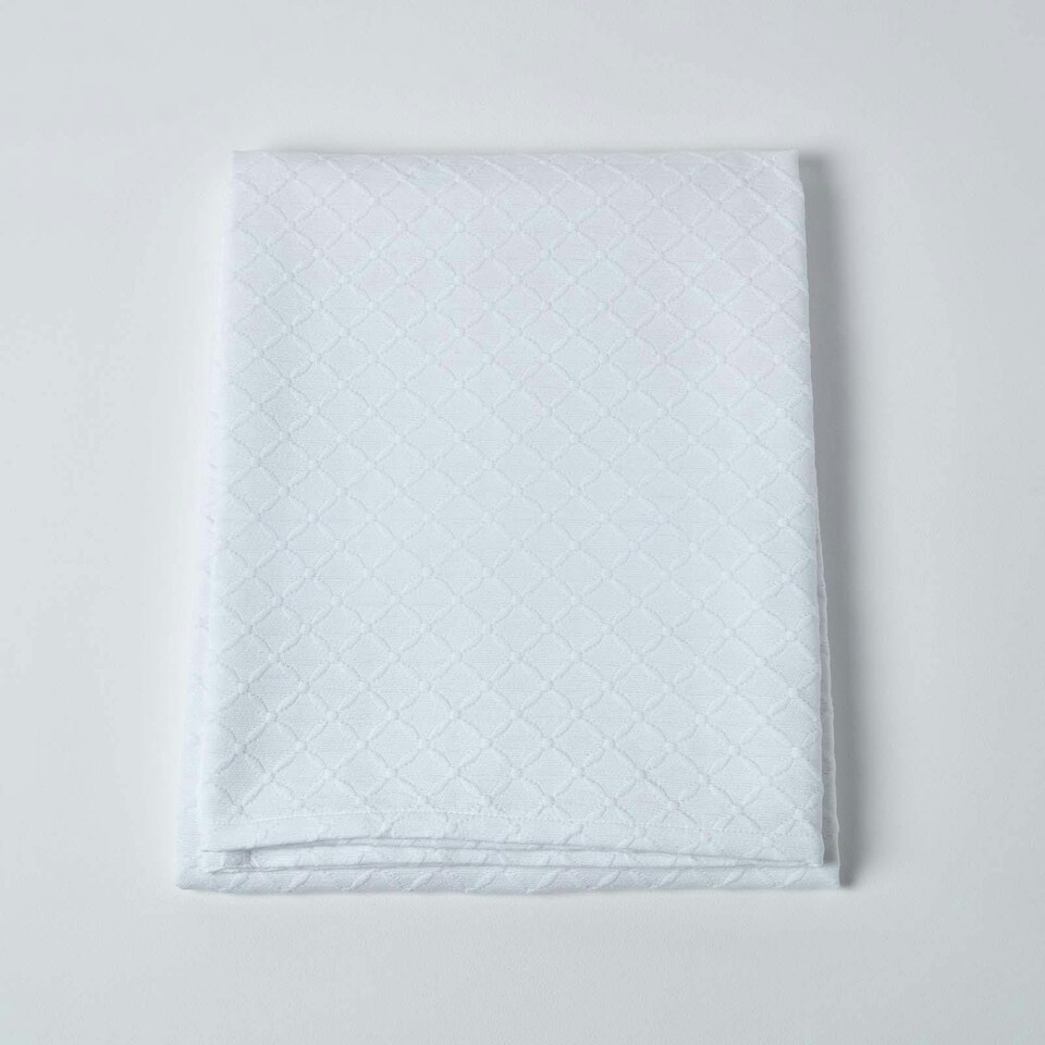 image 1 of Homescapes White Cotton Contemporary Diamond Pattern Matelasse Bedspread - Single | White | 1