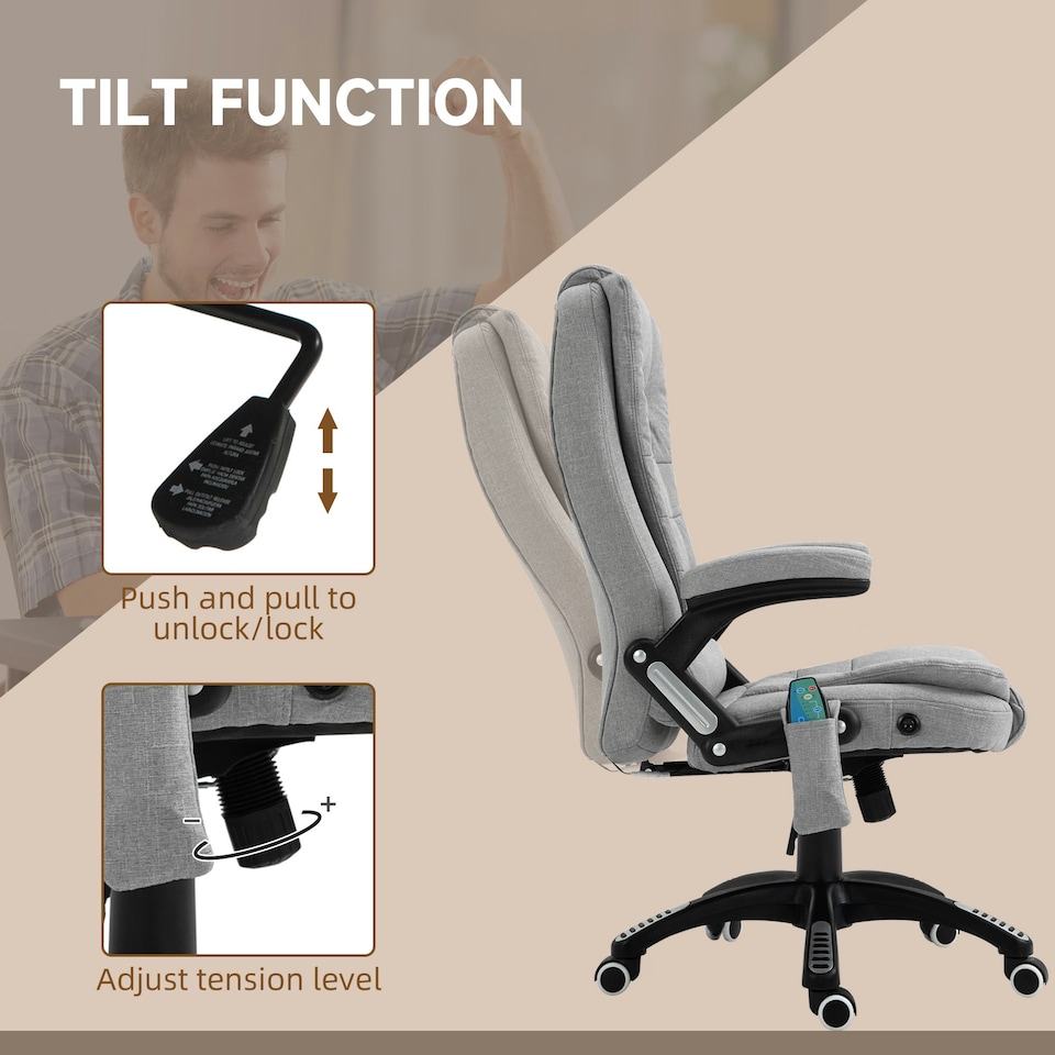 image 1 of Vinsetto Office Chair w/ Heating 6-Point Massage Relaxing Reclining Grey