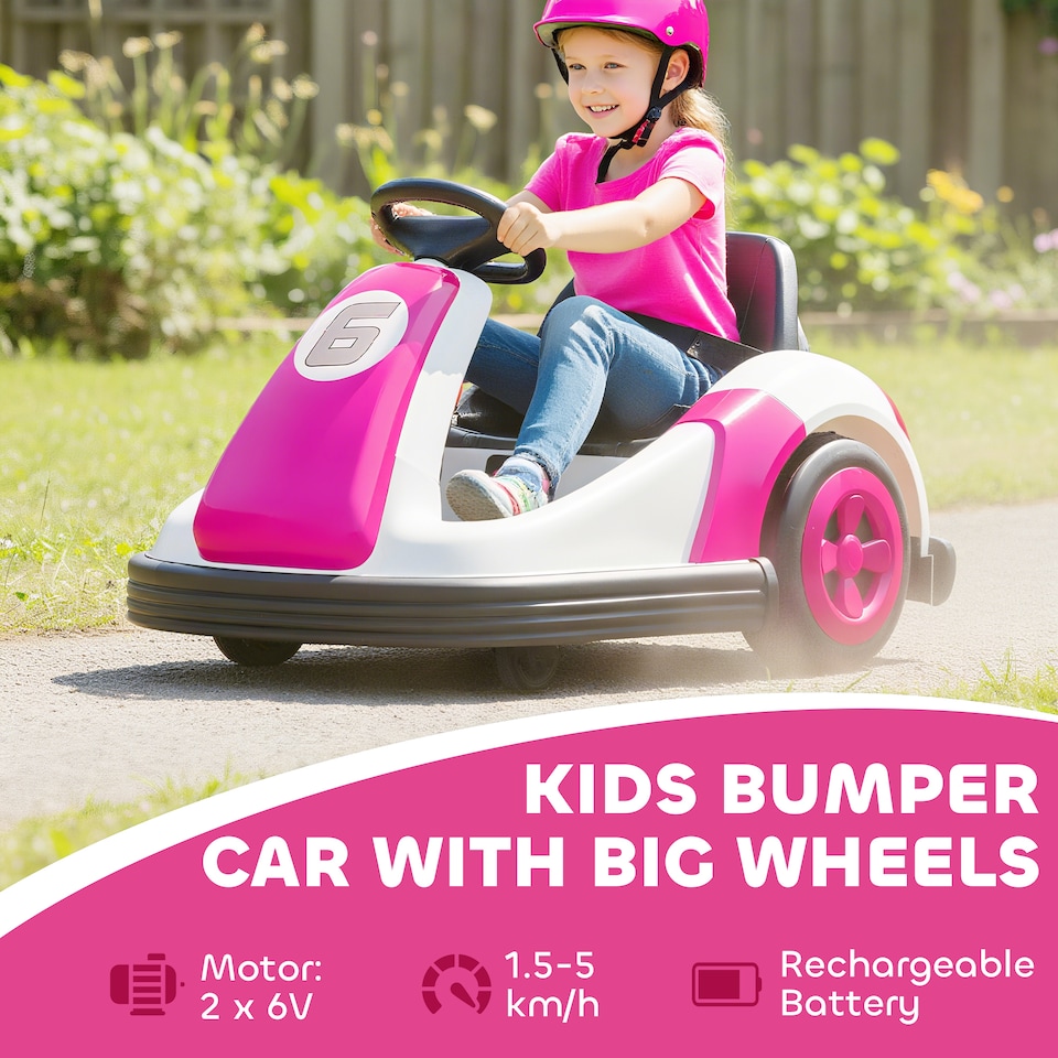 image 1 of AIYAPLAY Kids Bumper Car with 360-Degree Rotation Spin, Safety Belt, Pink