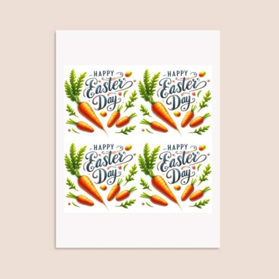 image 1 of Happy Easter Carrots Square Stickers 95mm - Sheet of 4