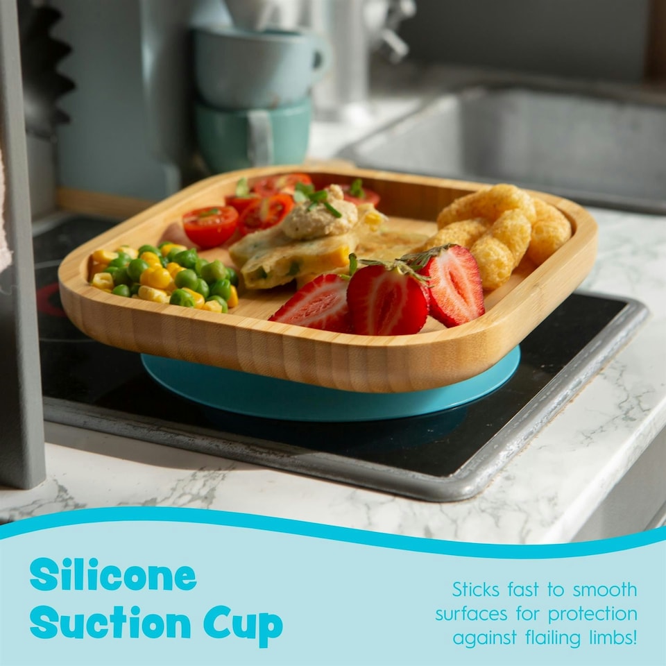 image 1 of Tiny Dining 3pc Square Bamboo Suction Dinner Set - Navy Blue