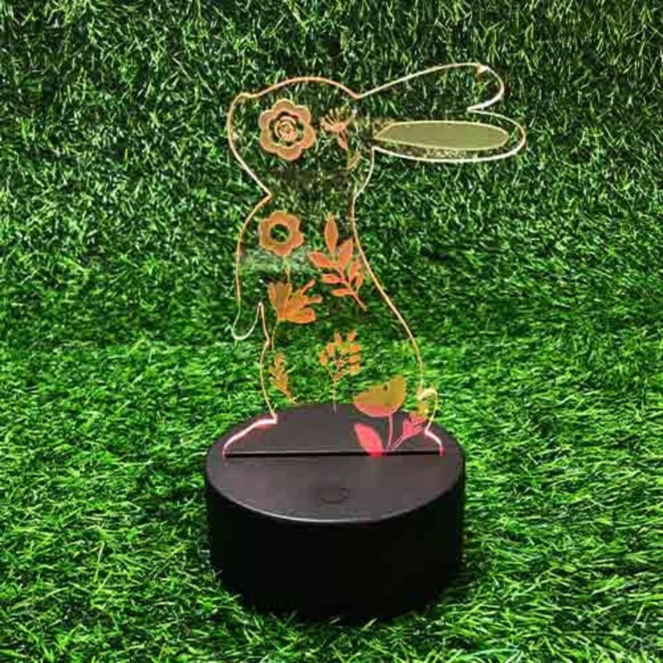 image 1 of Easter Floral Bunny Clear Acrylic Sign with LED Light Base