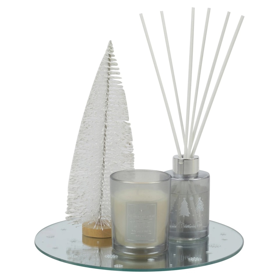 image 1 of Festive Reed Diffuser Scented Candle Christmas Tree Display Tray Fragrance Gift