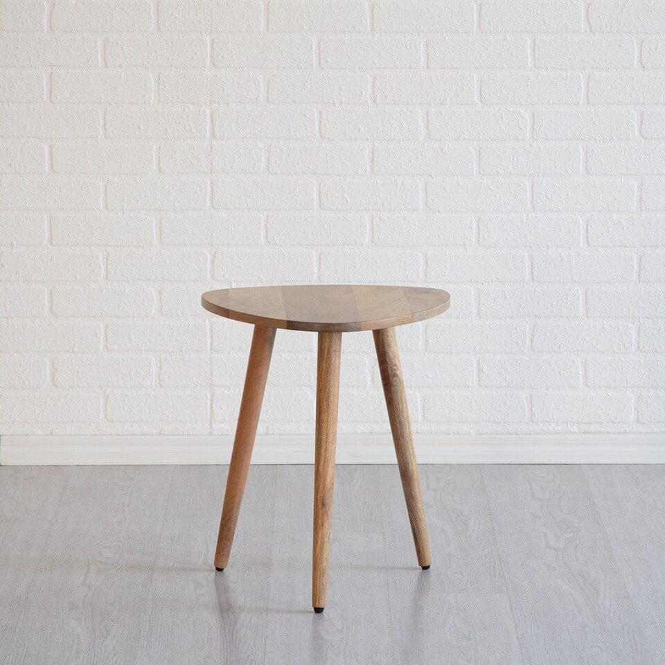 image 1 of MH London Tora Triangle Side Table, Mango Wood End Table with Tripod Legs
