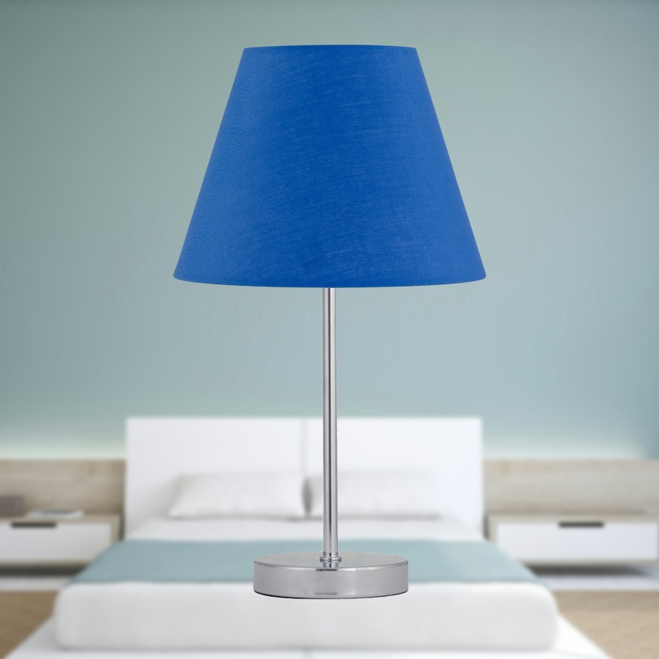 image 1 of Set of 2 Chrome Touch Operated Table Lamps with Royal Blue Shades Chrome | Blue