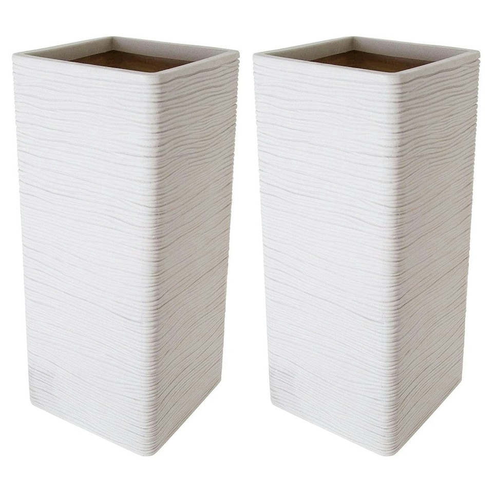 image 1 of 2 x Tall Amalfi Stone Effect Multipurpose Patio Planter Ideal For Home & Garden | White