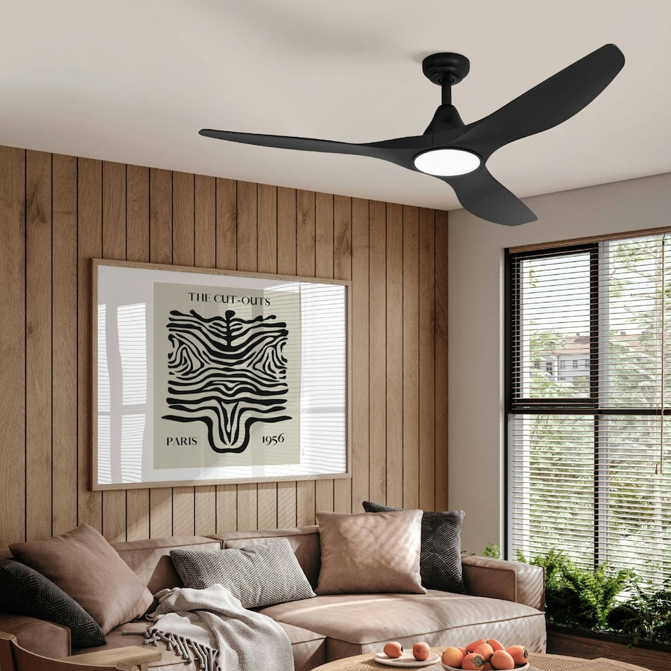 image 1 of EGLO Portsea Matte Black Modern 3 Blade Plastic LED Ceiling Fan With Light Black