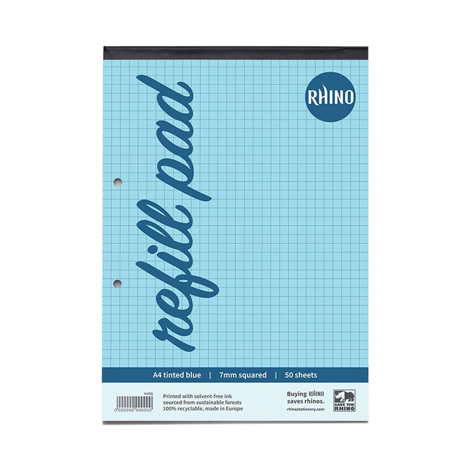 image 1 of Rhino 100 Page 7mm Squared Paper Refill Pad Blue A4 36 Pack