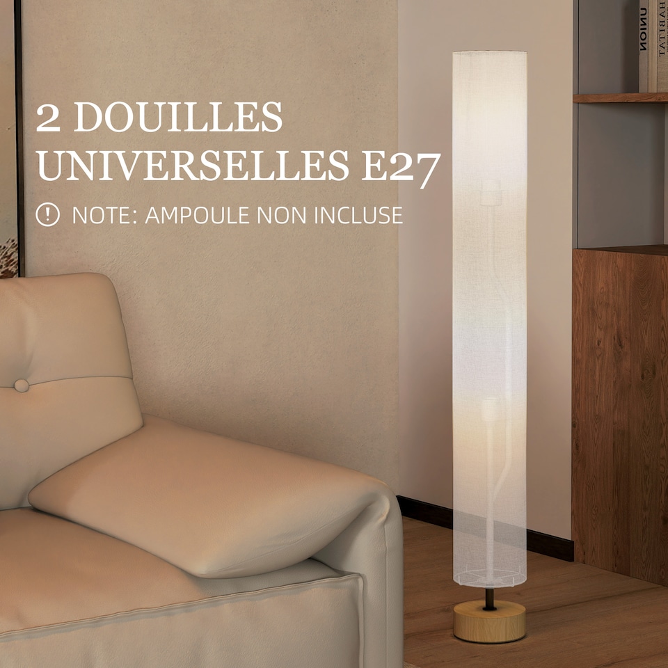 image 1 of HOMCOM Floor Lamp for Living Room, 47 Modern Standing Lamp with Linen Shade, Wooden Base, Grey