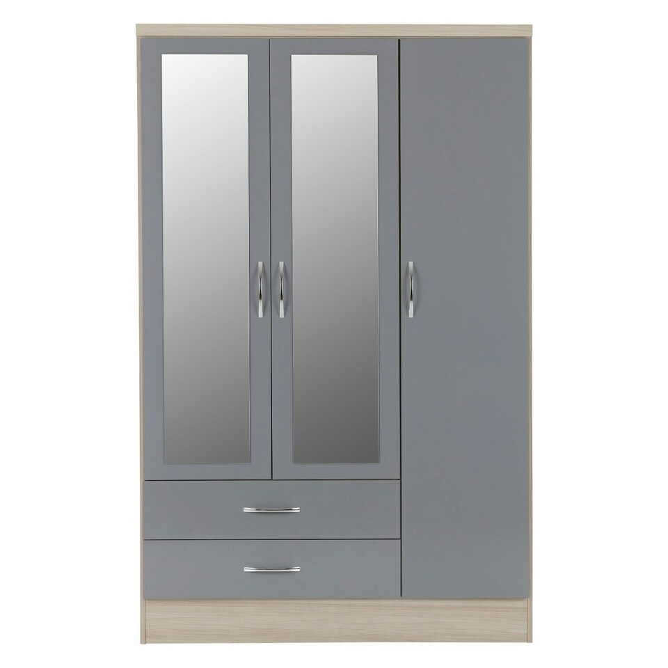 image 1 of Nevada 3 Door 2 Drawer Mirrored Wardrobe Grey | 3D Effect Grey