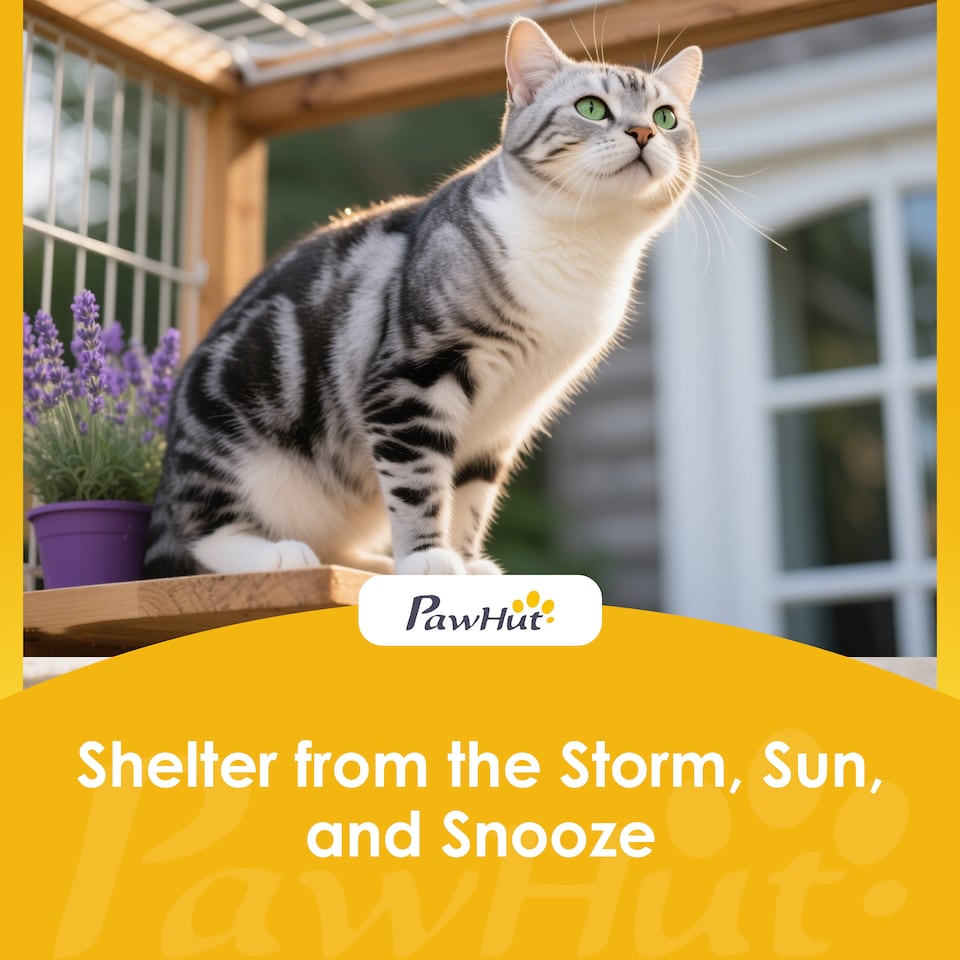 image 1 of PawHut Outdoor Catio, Wooden Cat House on Exercise Wheels Indoor Outdoor