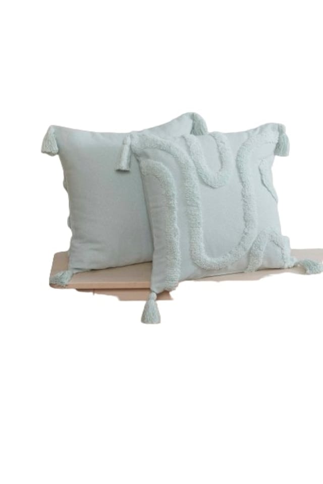 image 1 of Cabana Tufted (43x43 cm) Cushion Cover with Cusion Pads | Silver | 43 x 43 cm | 1