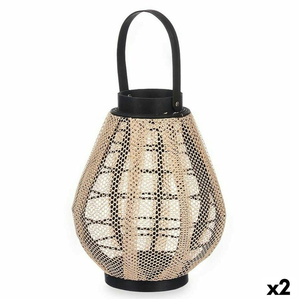 image 1 of Candleholder Lantern With handle Beige Wood Cloth 25 x 30 x 25 cm (2 Units) N/A